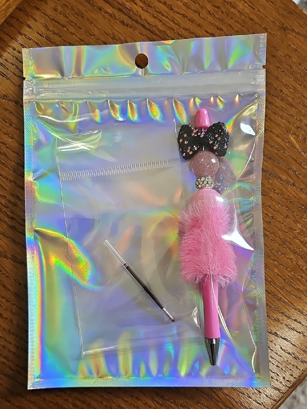 Custom Beaded Pen Pink Furry Glam Ballpoint • Gift Bag & Refill Included